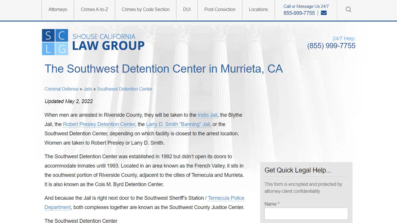 The Southwest Detention Center in Murrieta, CA - Shouse Law Group